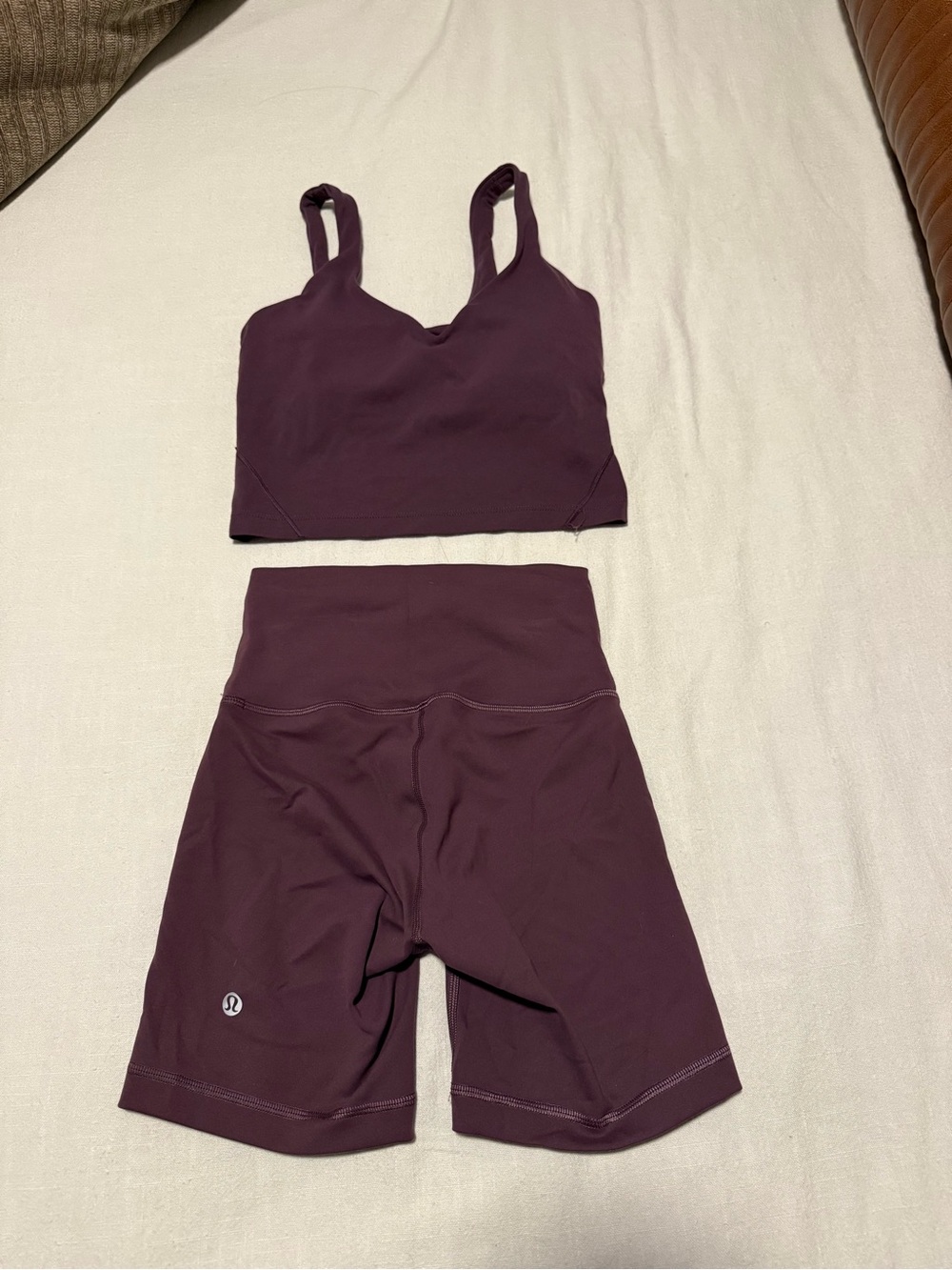 lululemon athletica Deep Plum top and biker shorts set size 2 - Women's